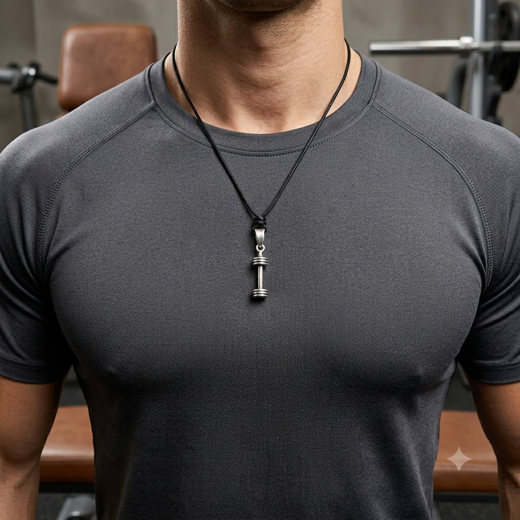 Mini Dumbbell Necklace Sterling Silver Brass Charm Necklace Pendant Jewelry