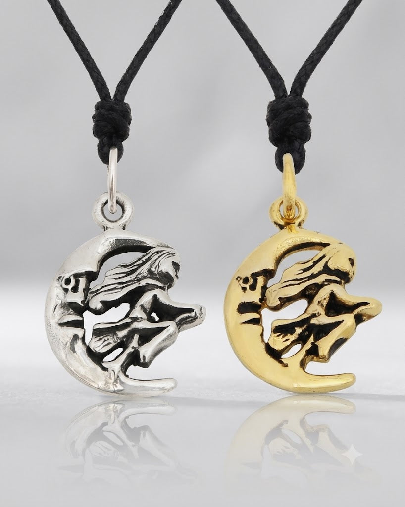 Witch Moon Handmade Gold Brass Silver Pewter Charm Necklace Pendant Jewelry
