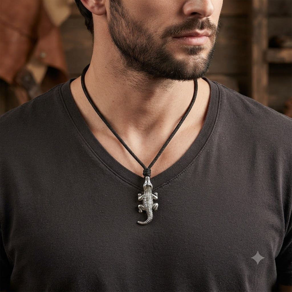 Wildlife Inspired Crocodile 92.5 Sterling-silver Charm Necklace Pendent Jewelry
