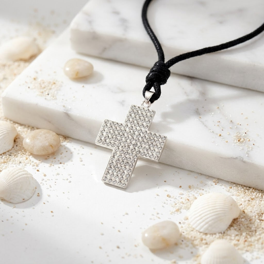 Elegant Multicolor Rhinestone Cross Charm 92.5 Sterling Silver Necklace Pendant Jewelry