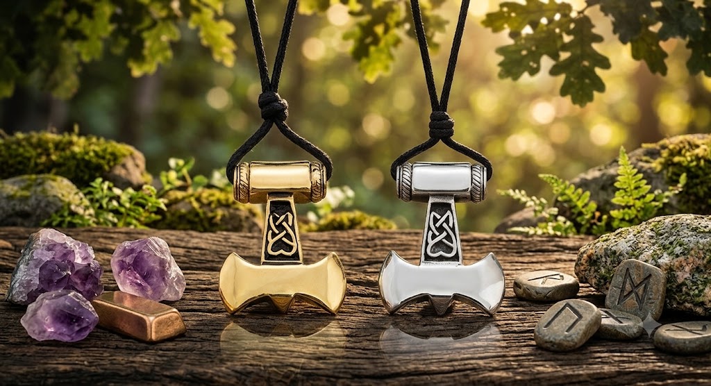 God's Hammer Mjolnir 92.5 Sterling Silver Brass Necklace Pendant Jewelry