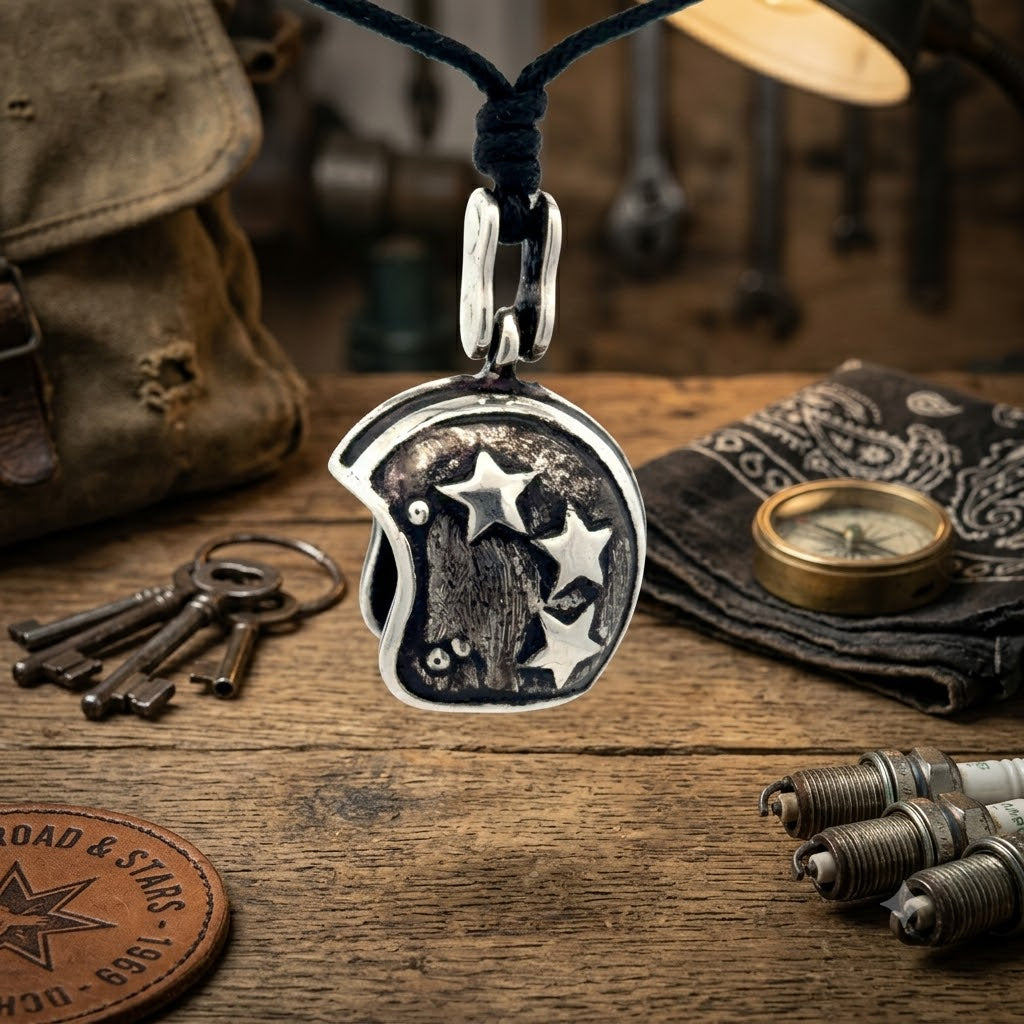 Motorbike Helmet 92.5 Sterling Silver Charm Necklace Pendant Jewelry