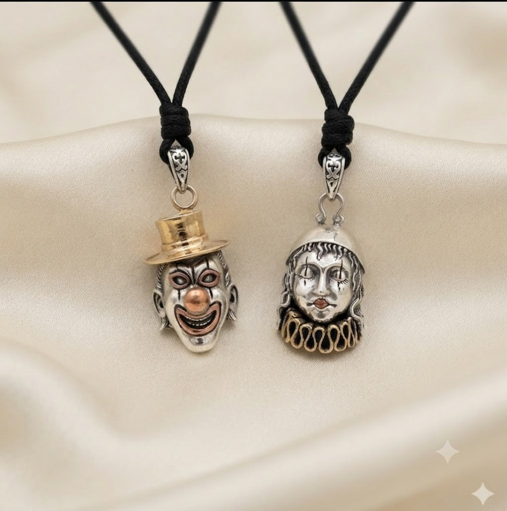 Clown Mime Circus Art 92.5 Sterling Silver Charm Necklace Pendent Jewelry