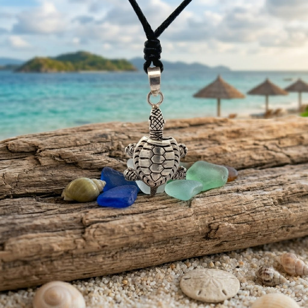 92.5 Sterling Moving Elegant Sea Turtle Necklace Pendant Jewelry.