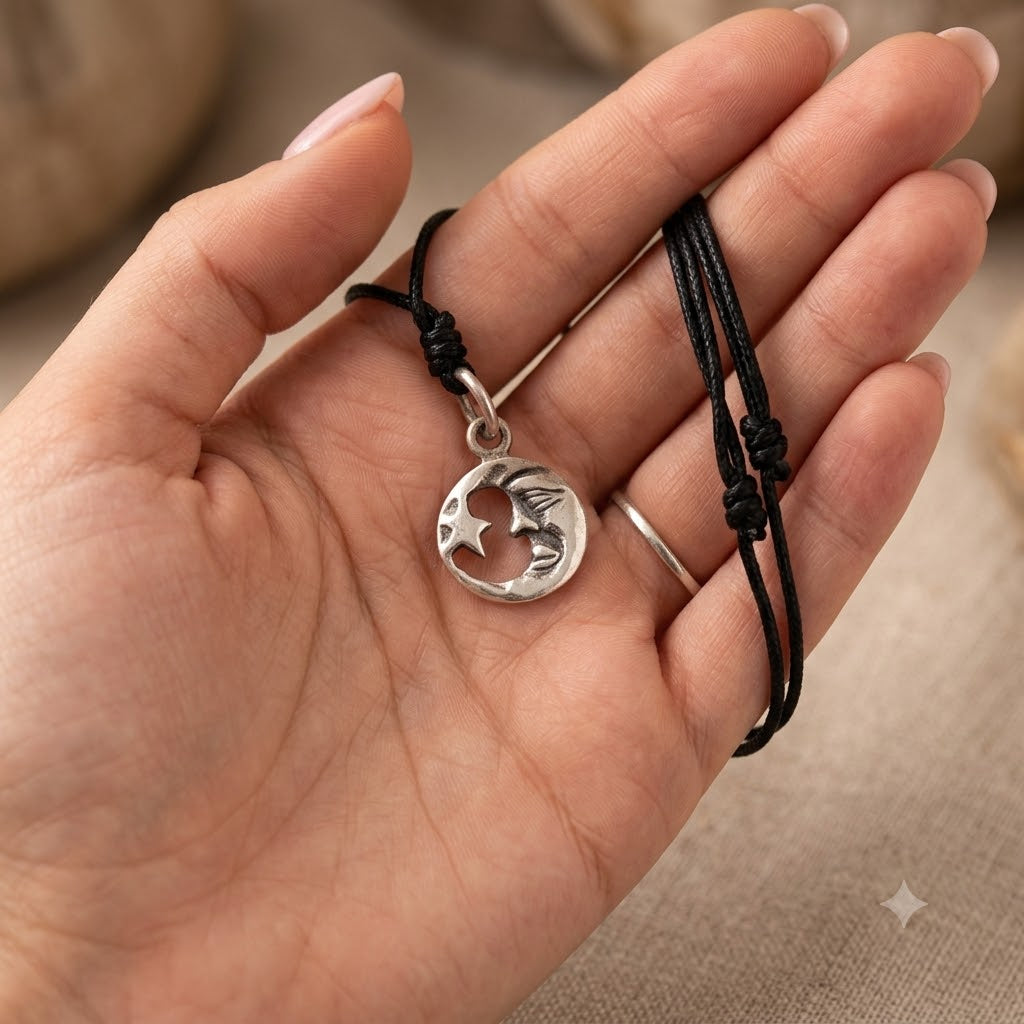 Moon & Star Silver Pewter Sterling Silver Charm Necklace Pendant Jewelry