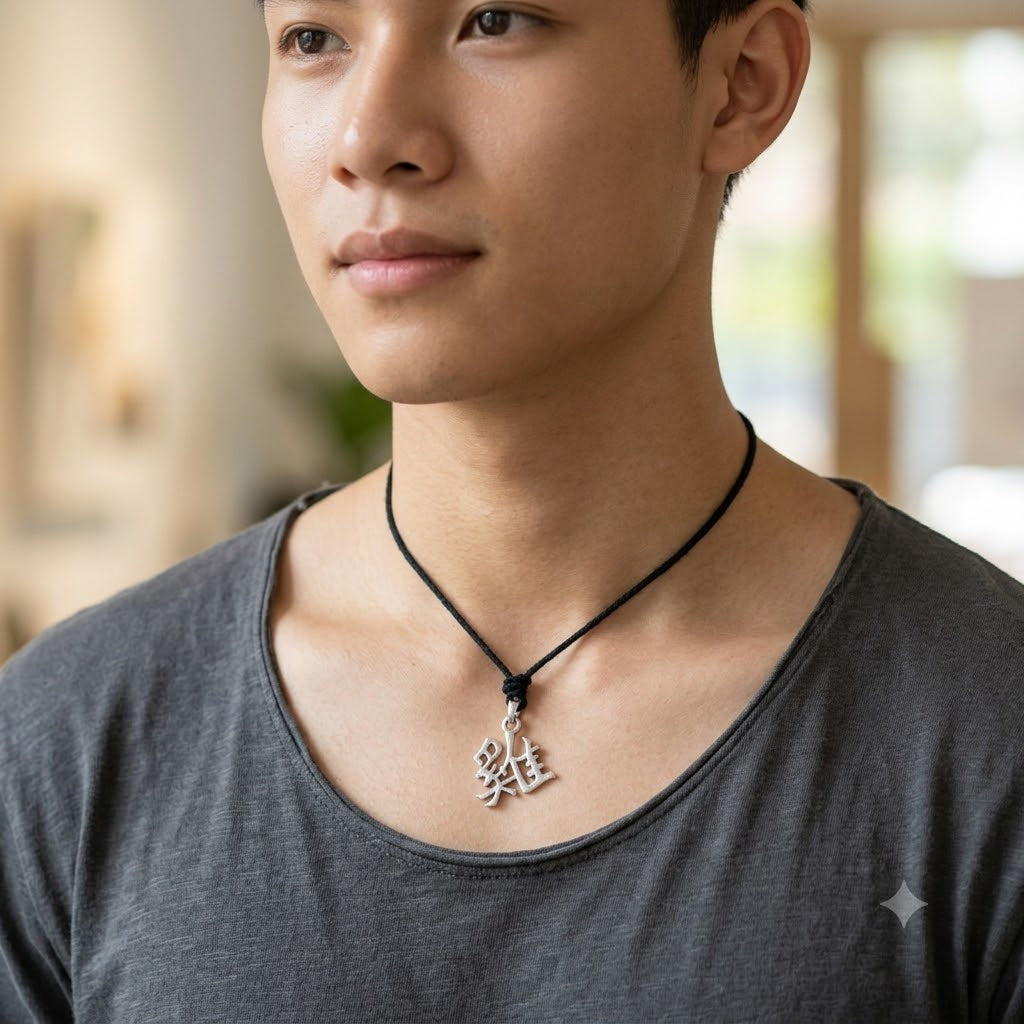 Zodiac Chinese Text Silver Pewter Charm Necklace Pendant Jewelry