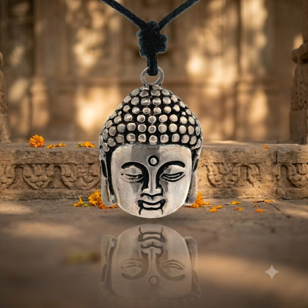 Buddha Head Silver Pewter Gold Brass Charm Necklace Pendant Jewelry