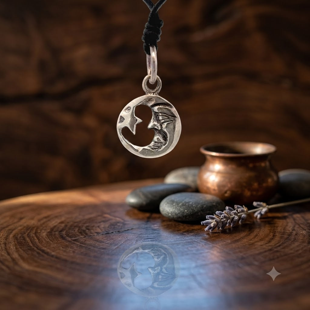 Moon & Star Silver Pewter Sterling Silver Charm Necklace Pendant Jewelry