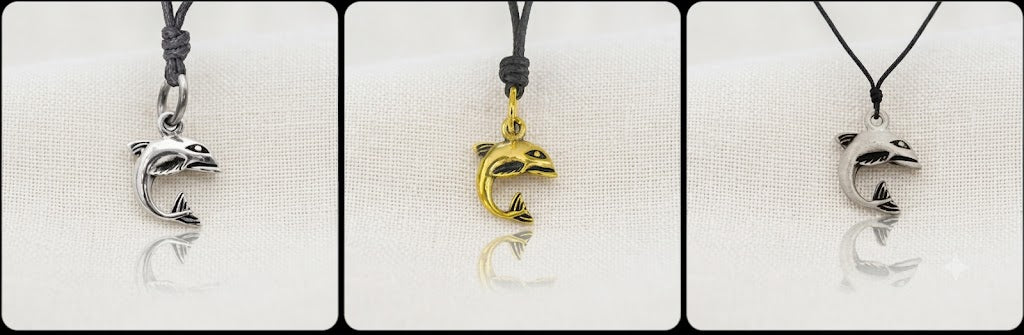 Handmade Lovely Dolphin Silver Pewter Charm Necklace Pendant Jewelry