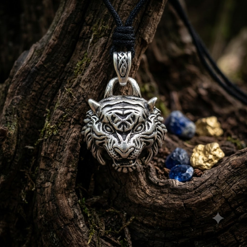 Tiger Head Wild Animal 925 Sterling Silver Gold Brass Necklace Pendant Jewelry