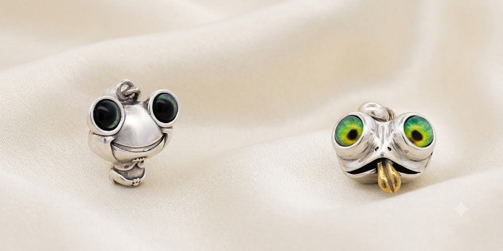 Lucky Gift Cute Cartoon Frog Green Eyes Pendant 92.5 Sterling Silver Pendant Necklace