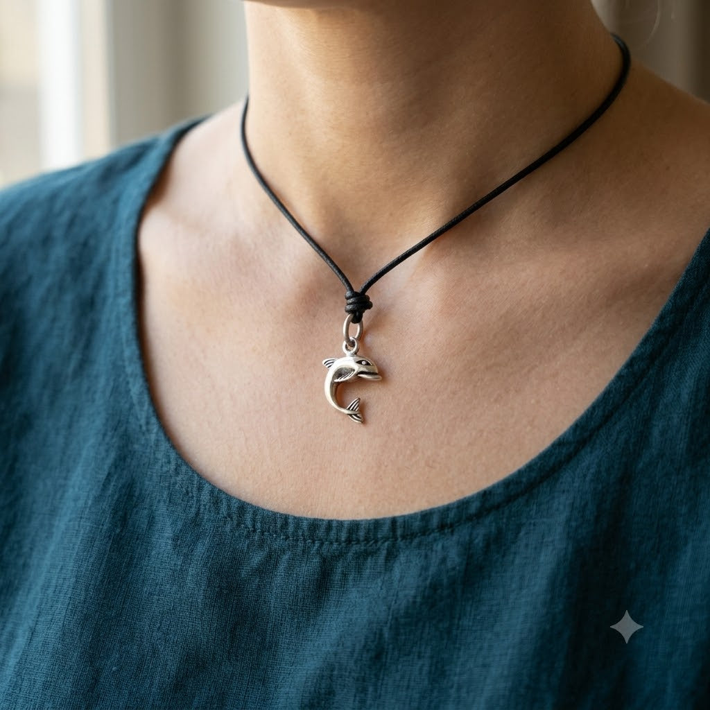 Handmade Lovely Dolphin Silver Pewter Charm Necklace Pendant Jewelry