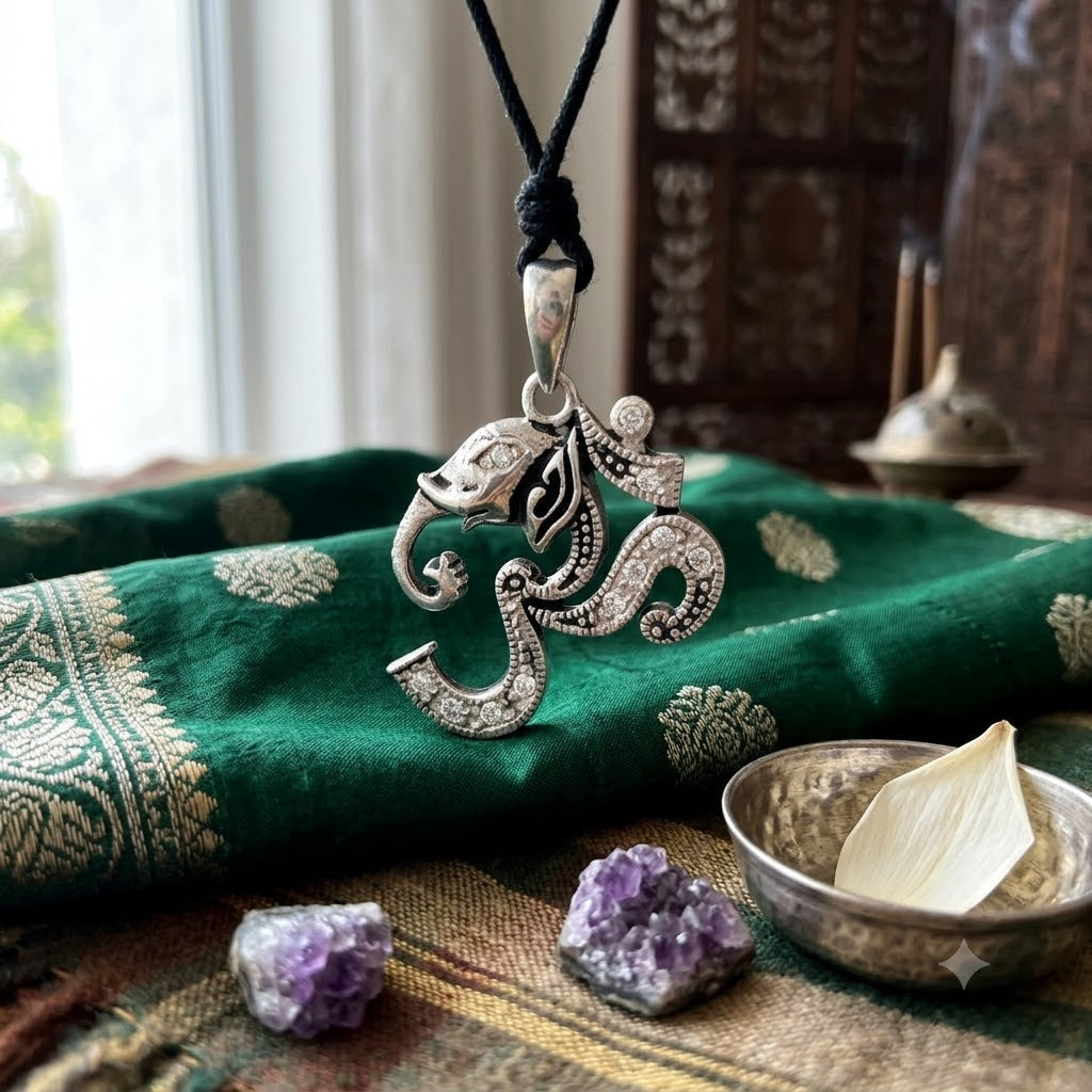 Elephant Ganesh 92.5 Sterling Silver Necklace Pendant Jewelry.