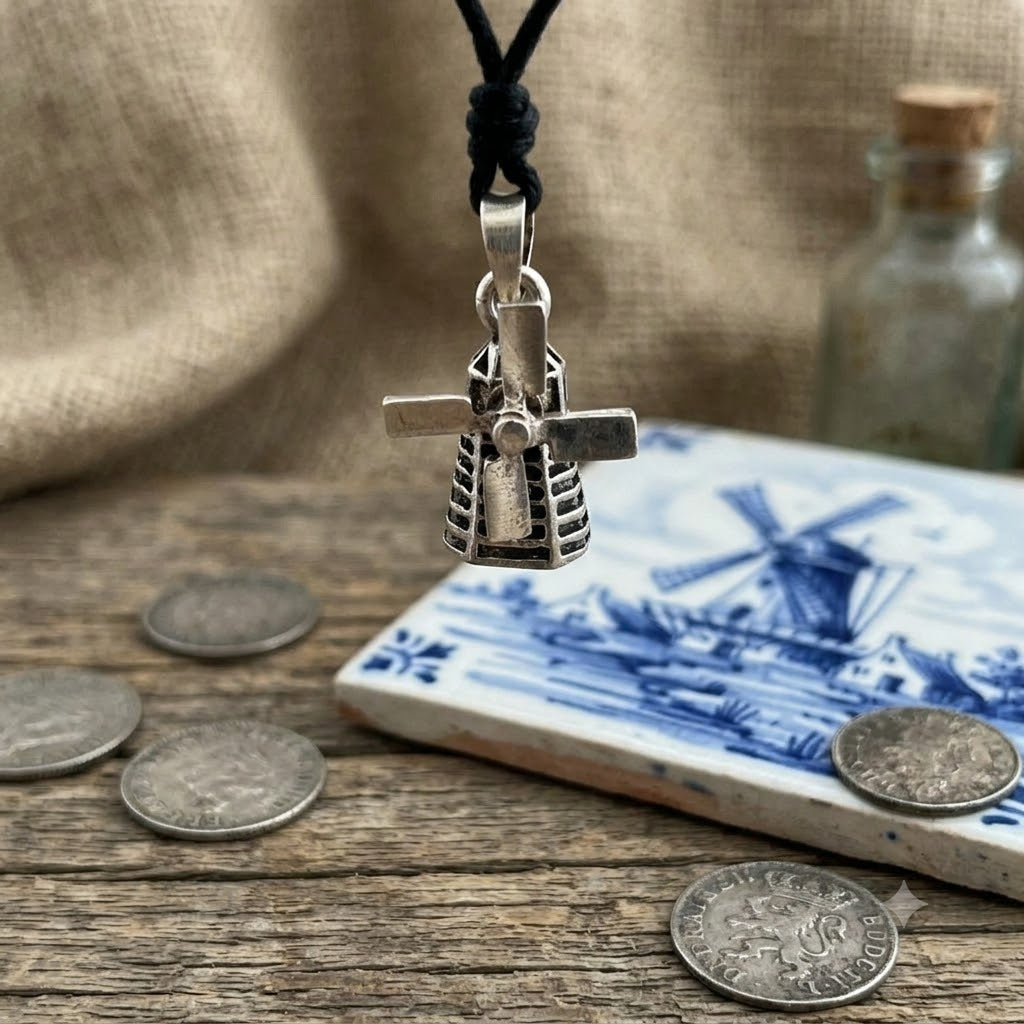Vintage Dutch Windmill 92.5 Sterling Silver Necklace Pendant Jewelry.