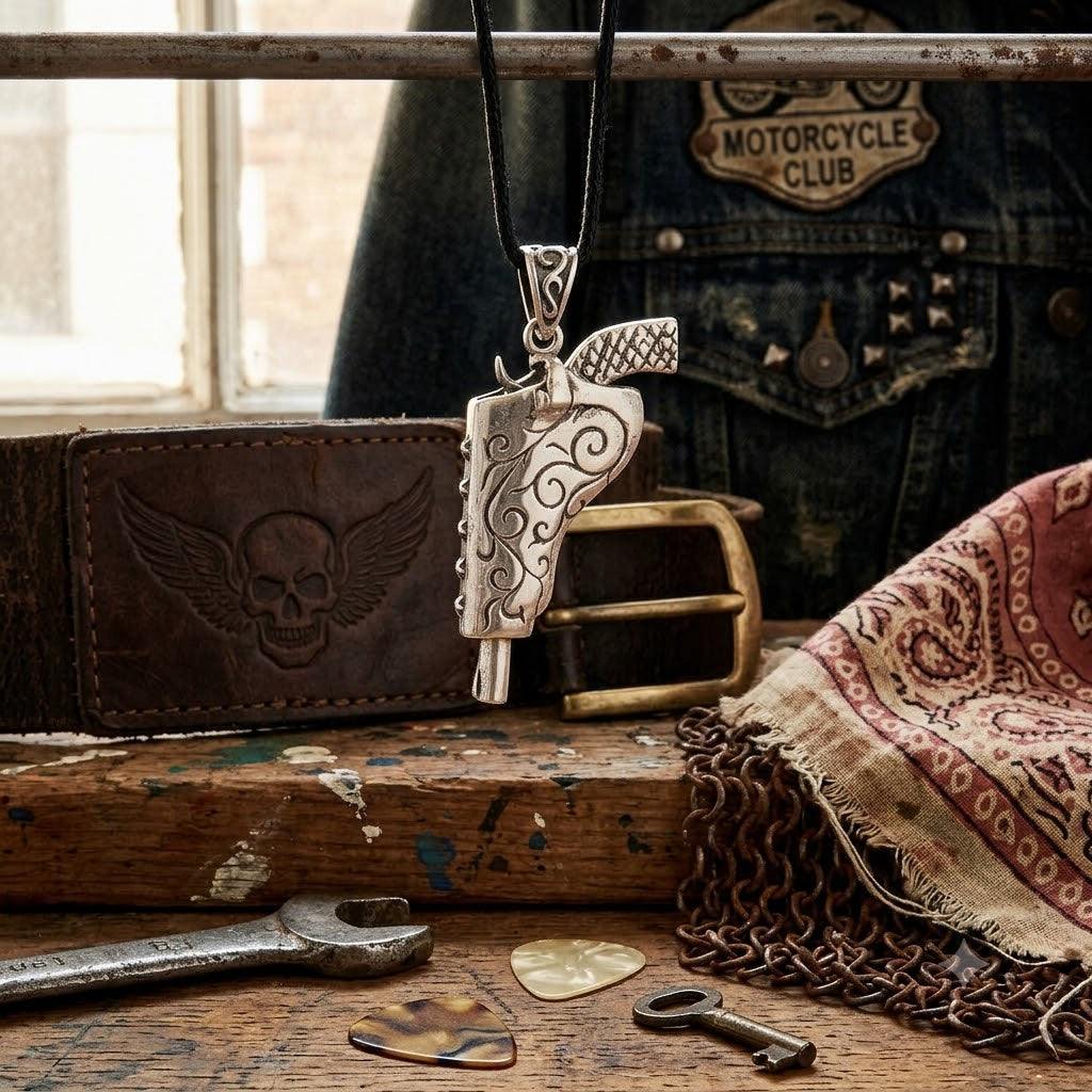 925 Sterling Silver Gun & Scabbard Holster Pendant