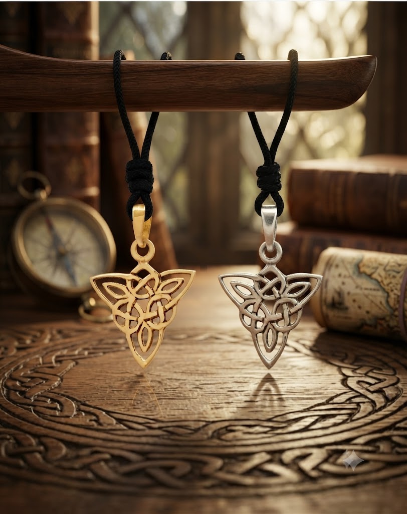 Classic Trilogy Triquetra 92.5 Sterling Silver Gold Brass Necklace Pendant Jewelry