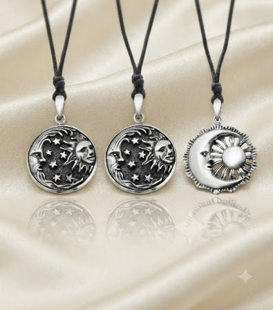 Sun Moon YinYang Runes Runic Sterling Silver Brass Pewter Necklace Pendant Jewelry