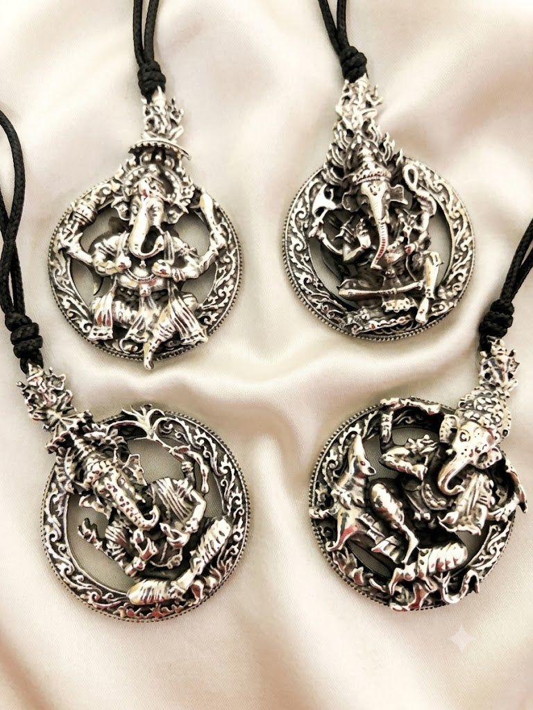 Large Ganesha Elephant God 92.5 Sterling Silver Necklace Pendant Hindu Jewelry