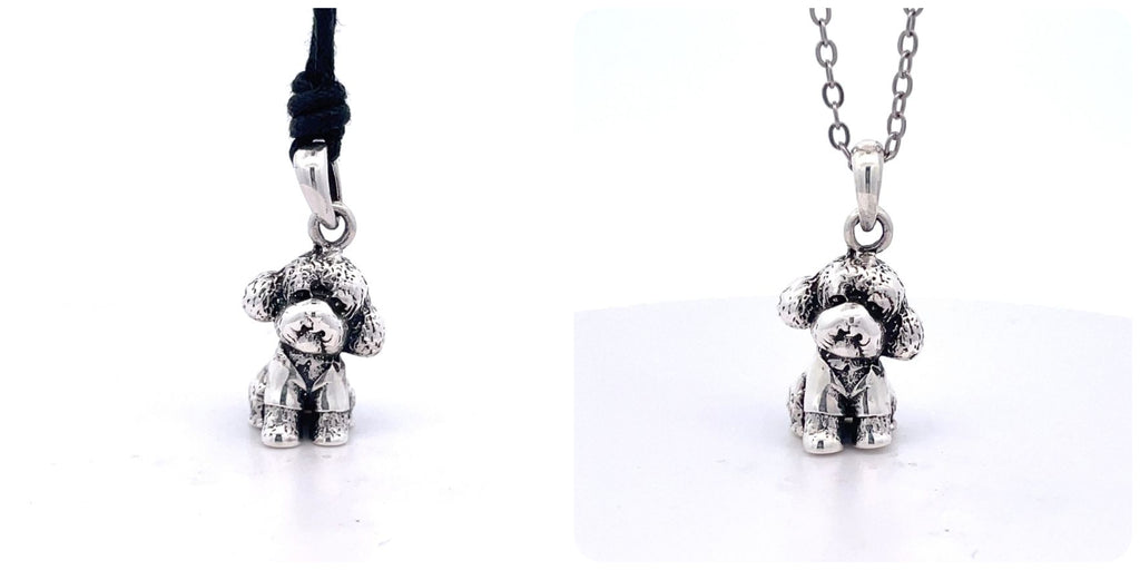 Vintage Cute Teddy Dog 92.5 Sterling Silver Gold Brass Pendant Necklace Jewelry