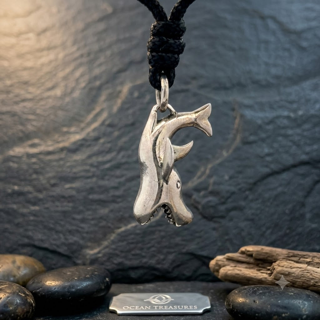 Scary Shark 92.5 Sterling Silver Pewter Charm Necklace Pendant Jewelry