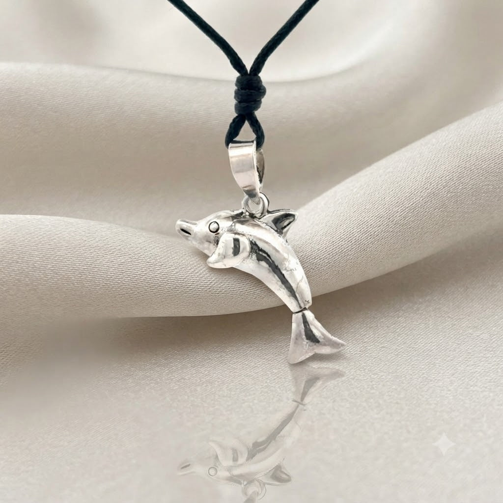 Handmade Cute Dolphin 92.5 Sterling Silver Necklace Pendant Jewelry