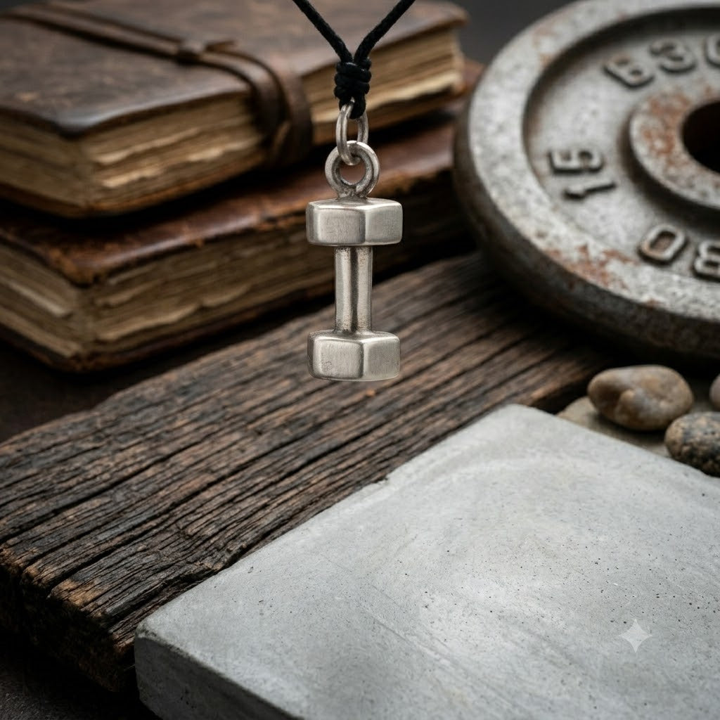Mini Dumbbell Necklace Sterling Silver Brass Charm Necklace Pendant Jewelry