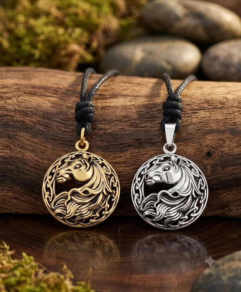 Celtic Horse 92.5 Sterling Silver Gold Brass Charm Necklace Pendant Jewelry