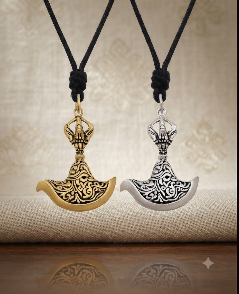 Kartika-Curved Flaying Knife 92.5 Sterling Silver Brass Necklace Pendant Jewelry