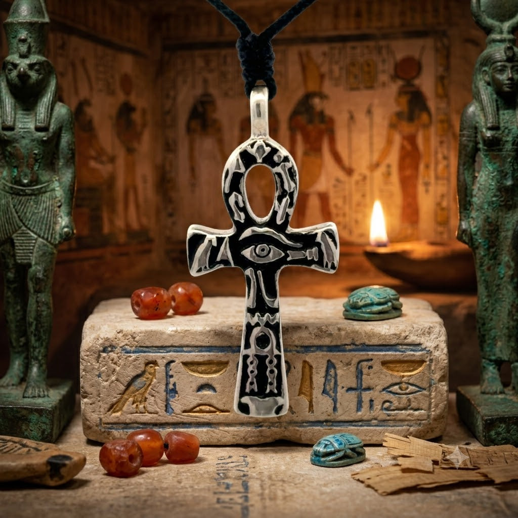 Egyptian Ankh Key Eye of Horus Ra Silver Pewter Brass Necklace Pendant Jewelry