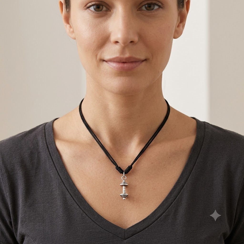 Mini Dumbbell Necklace Sterling Silver Brass Charm Necklace Pendant Jewelry