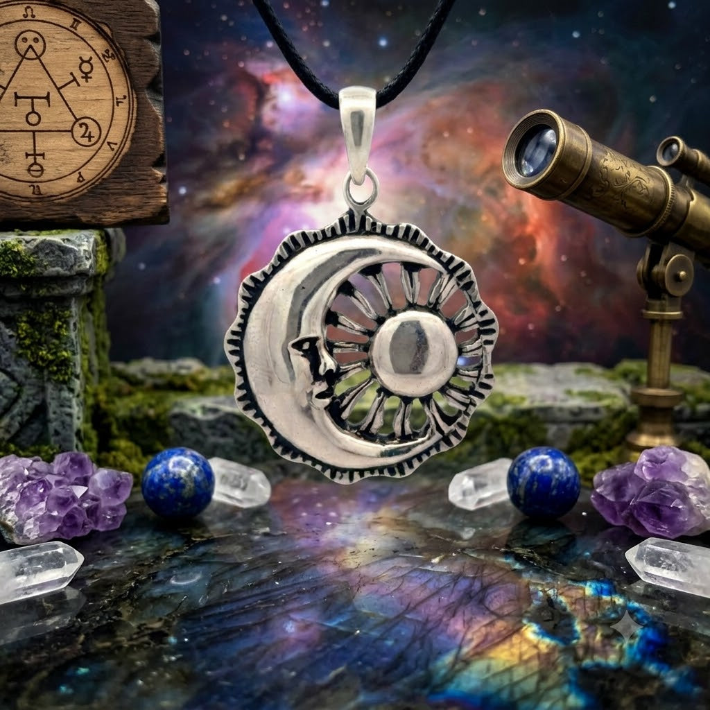 Sun Moon YinYang Runes Runic Sterling Silver Brass Pewter Necklace Pendant Jewelry