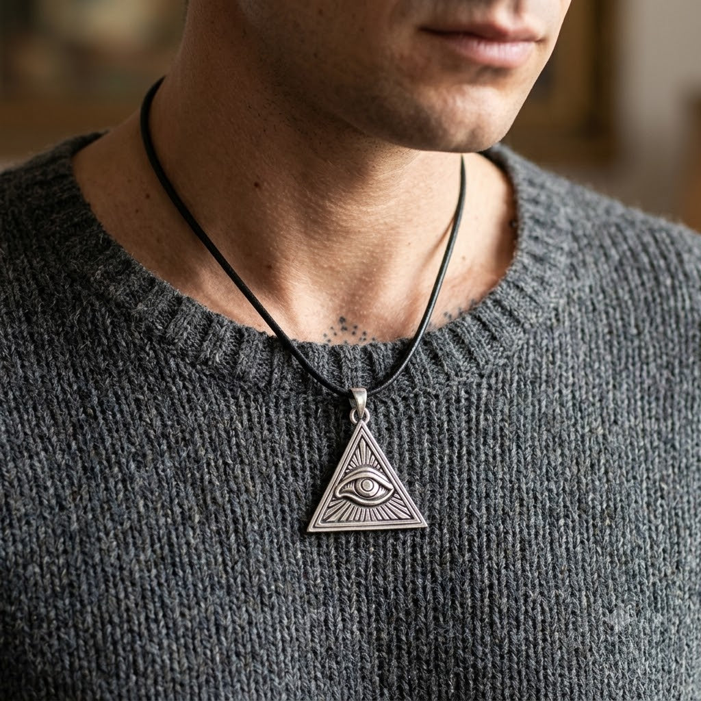 Eye Of Providence 92.5 Sterling Silver Pewter Brass Necklace Pendant Jewelry
