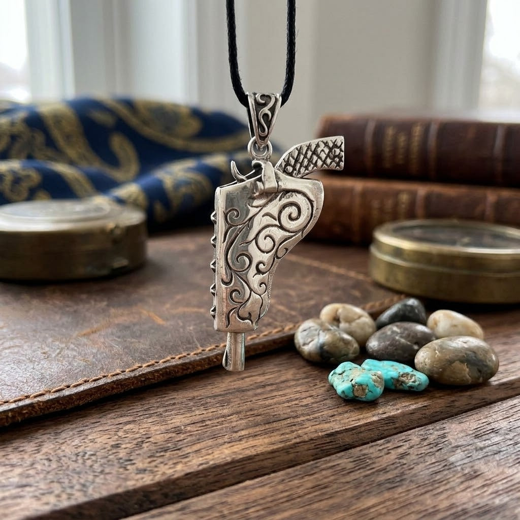 925 Sterling Silver Gun & Scabbard Holster Pendant