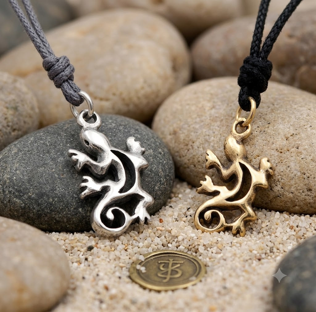 Lizard Reptile Handmade 92.5 Sterling-silver Gold Brass Necklace Pendant Jewelry