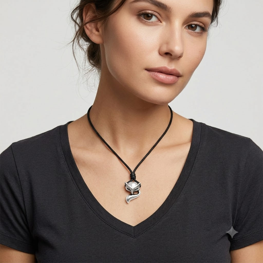 Fox Head 92.5 Sterling Silver Pewter Necklace Pendant Jewelry