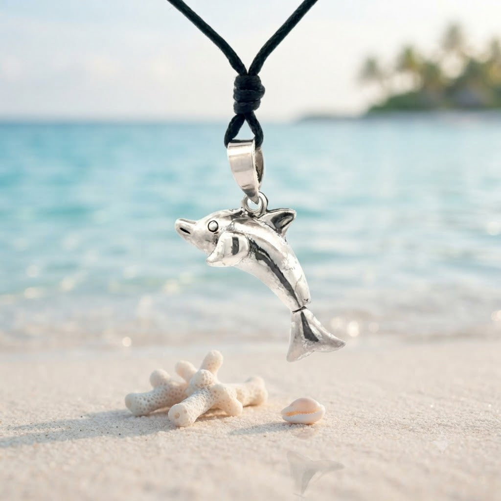 Handmade Cute Dolphin 92.5 Sterling Silver Necklace Pendant Jewelry