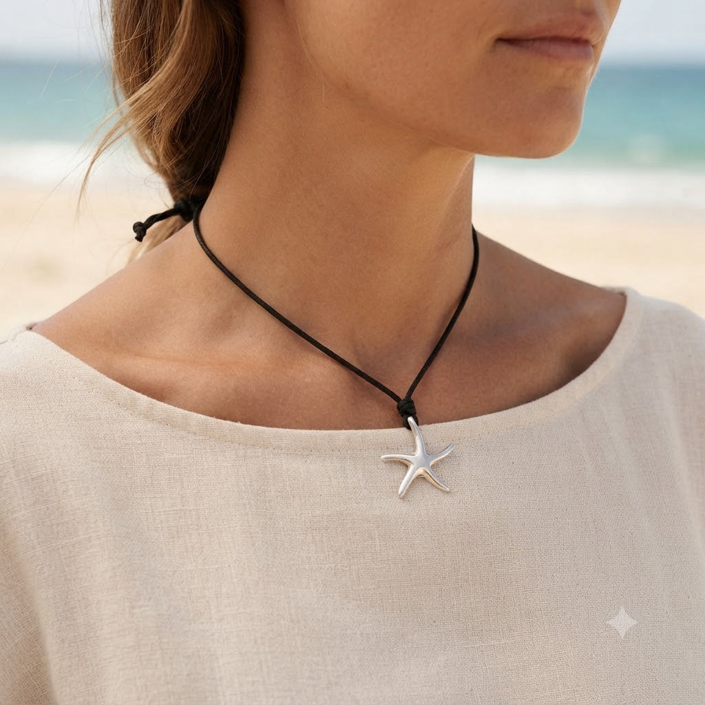Cute Starfish 92.5 Sterling Silver Charm Necklace Pendant Jewelry
