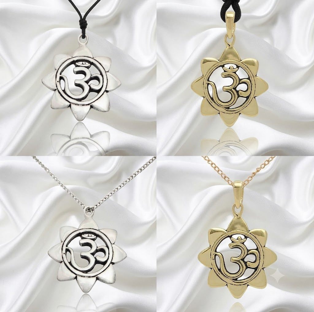 Sunflower Hindu Ohm 92.5 Sterling Silver Pewter Gold Brass Necklace Pendant Jewelry