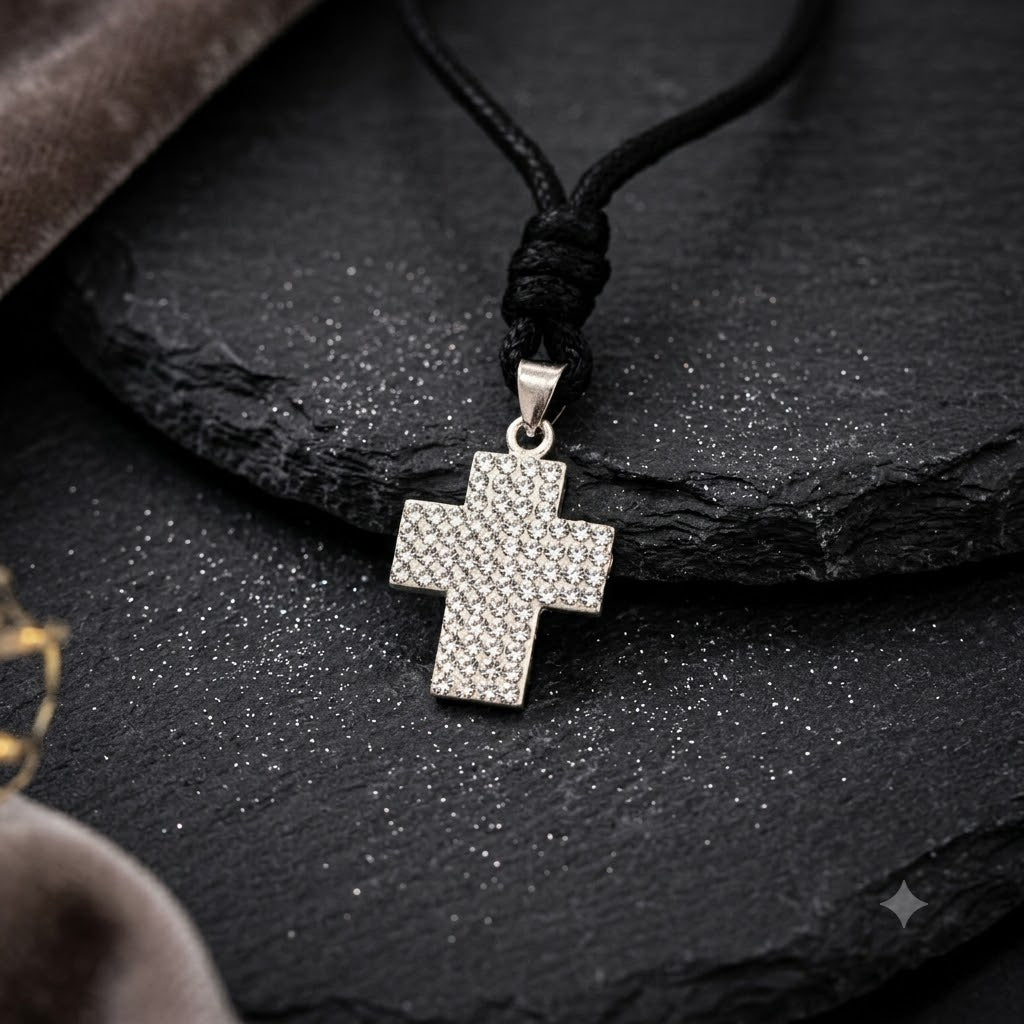 Elegant Multicolor Rhinestone Cross Charm 92.5 Sterling Silver Necklace Pendant Jewelry