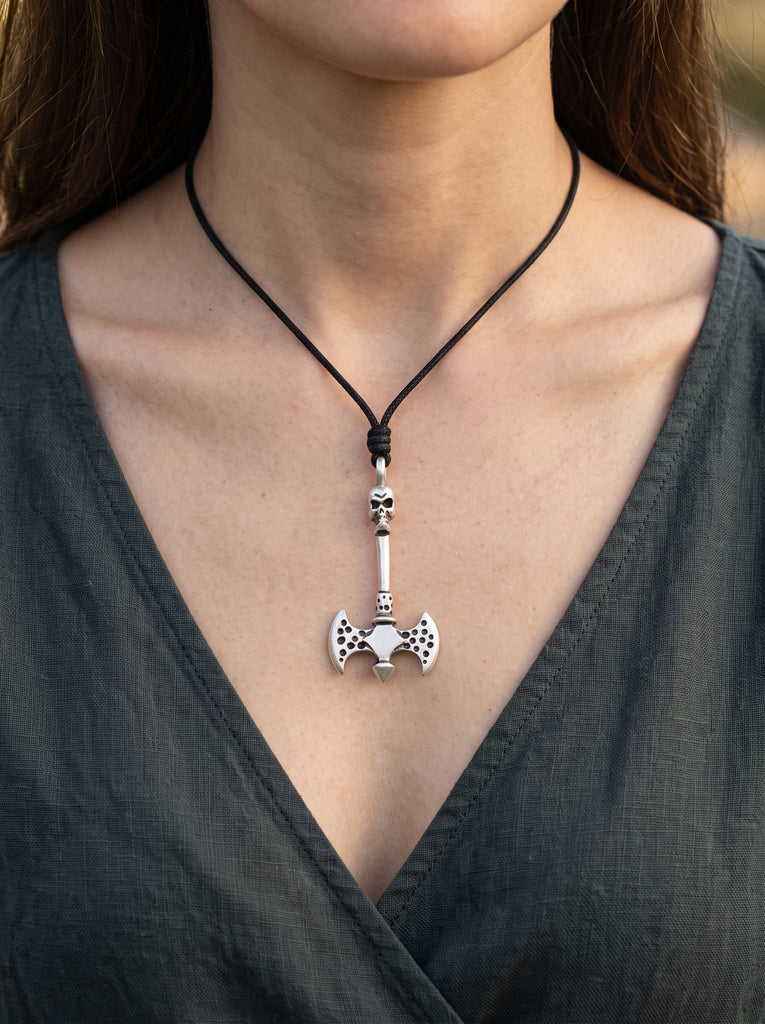 New Battle Axe Silver Pewter Charm Necklace Pendant Jewelry