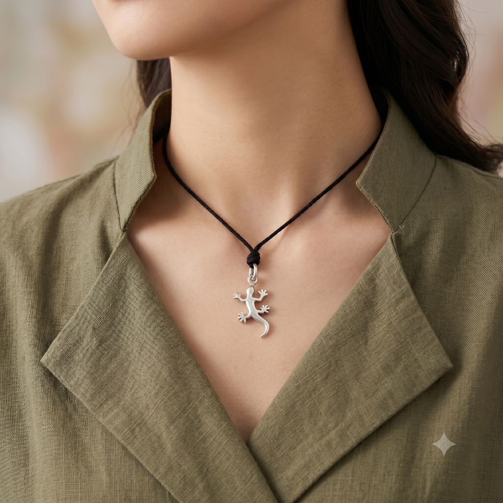 Lizard Reptile Handmade 92.5 Sterling Silver Necklace Pendant Jewelry