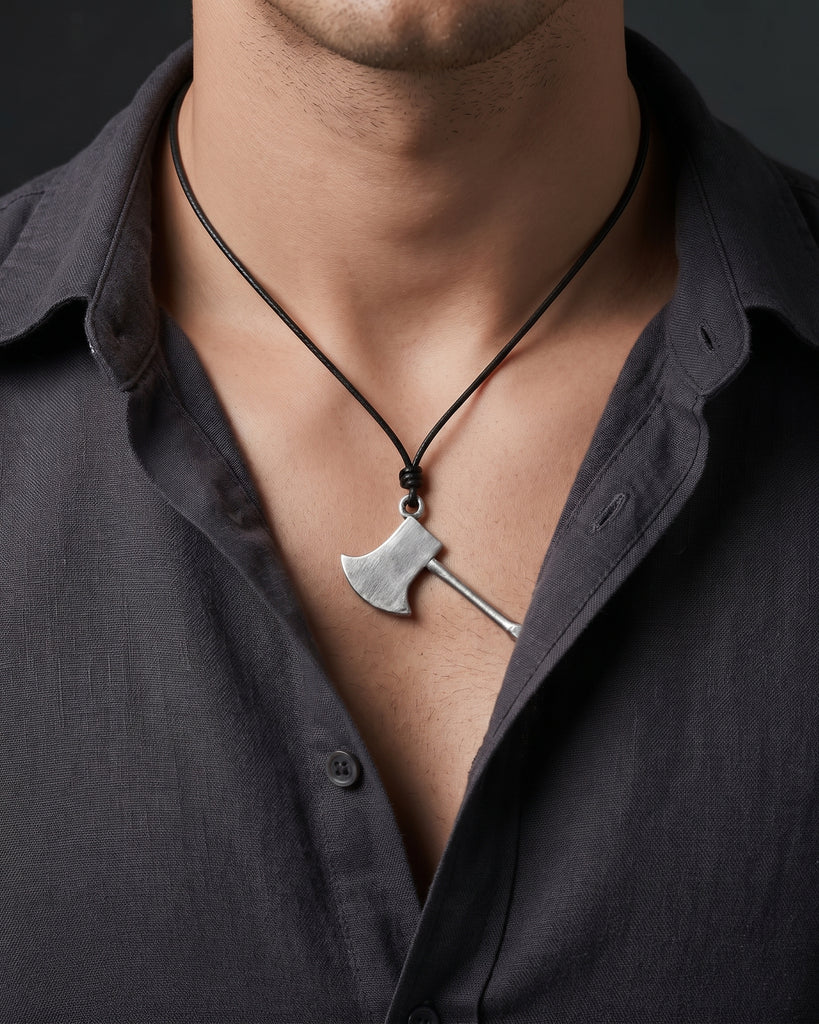 New Battle Axe Silver Pewter Charm Necklace Pendant Jewelry