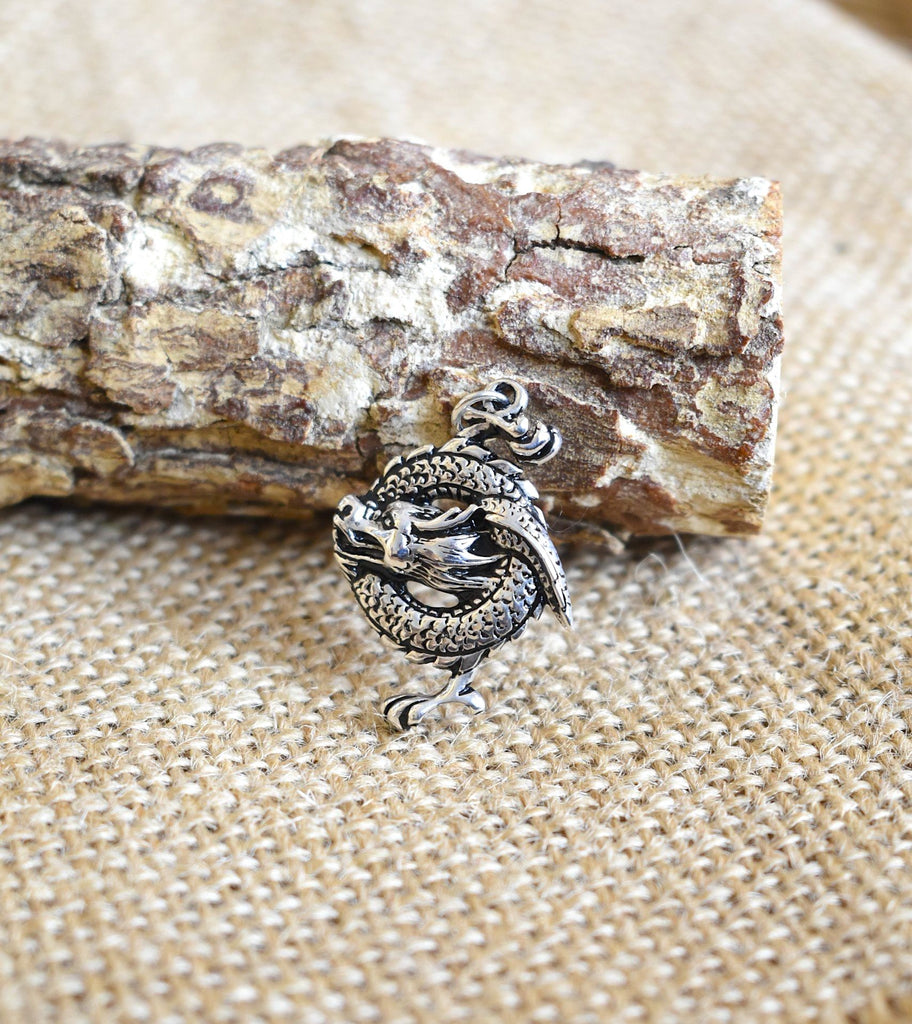 New Year Of The Dragon Gold Brass Sterling Silver Charm Necklace Pendant Jewelry
