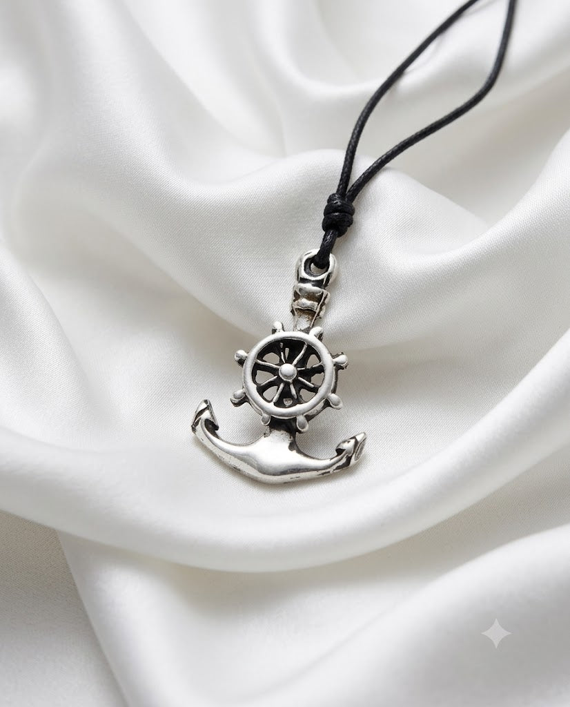 Ship Steering Wheel Anchor 92.5 Sterling Silver Pewter Necklace Pendent Jewelry