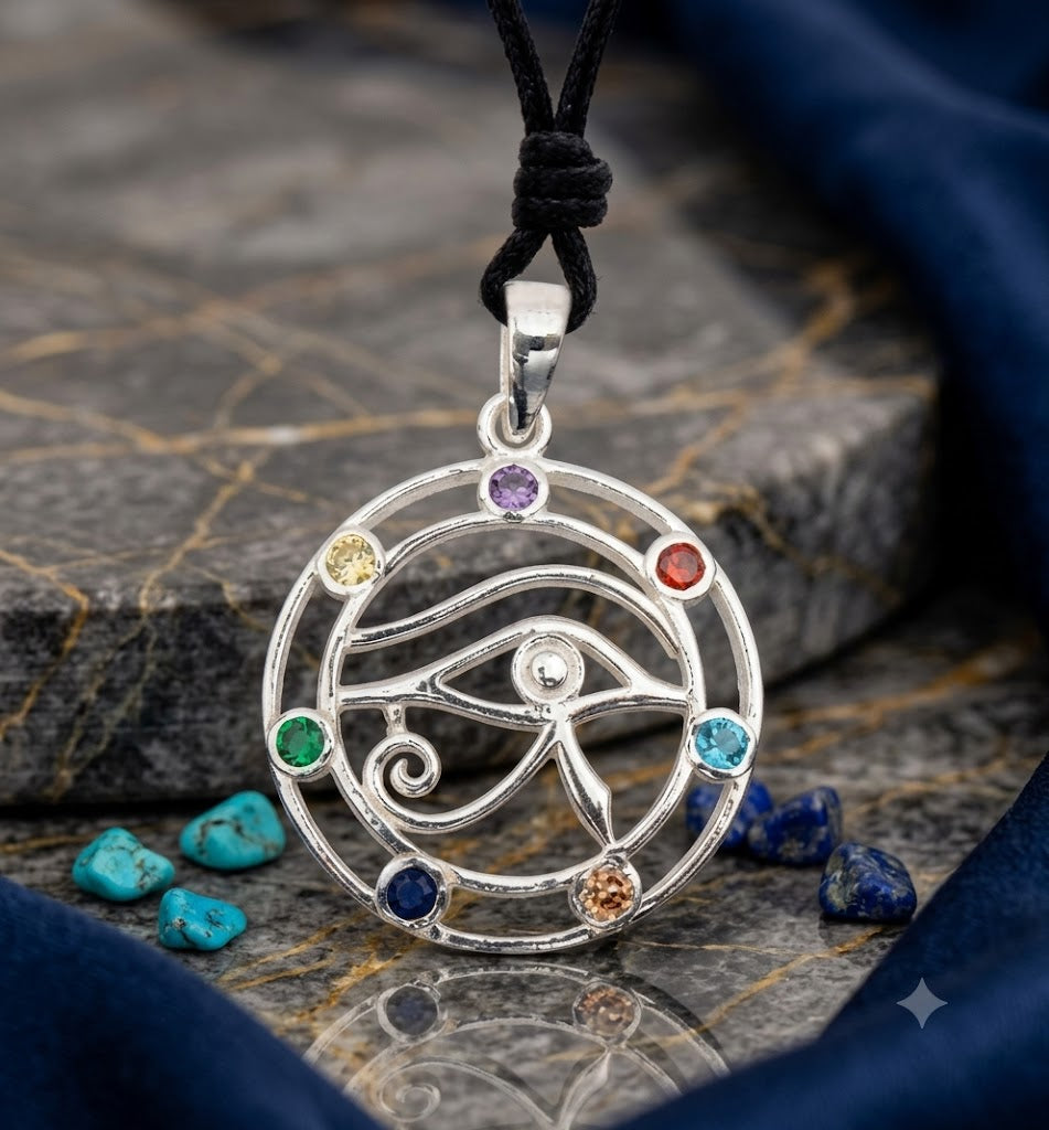Crystal Eye of Ra 92.5 Sterling Silver Pewter Brass Necklace Pendant Jewelry