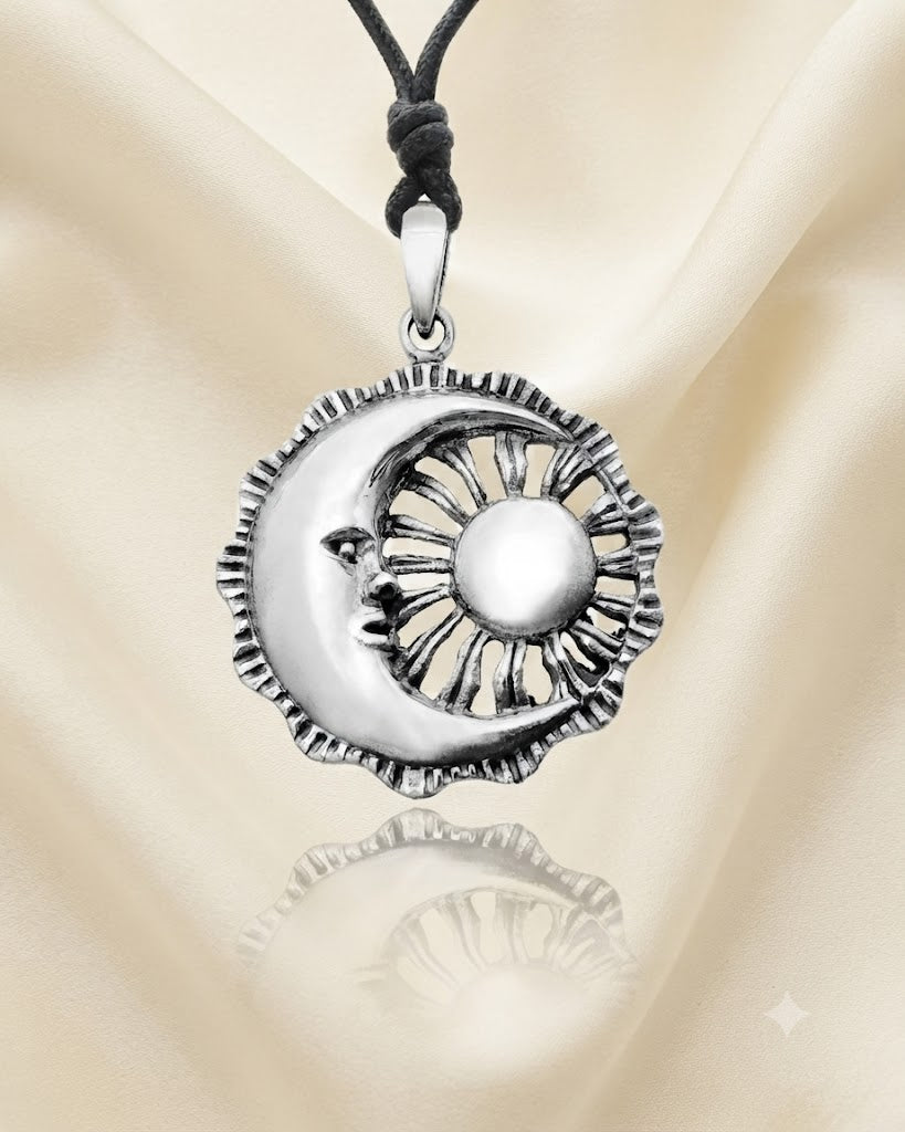Sun Moon YinYang Runes Runic Sterling Silver Brass Pewter Necklace Pendant Jewelry