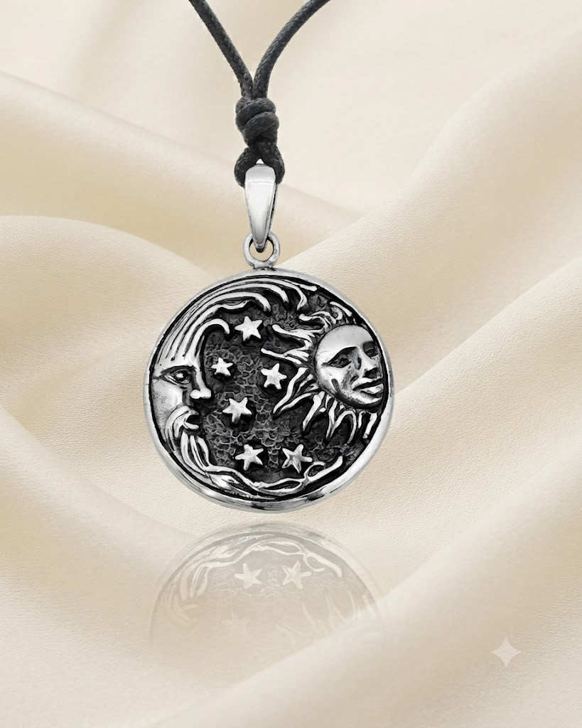 Sun Moon YinYang Runes Runic Sterling Silver Brass Pewter Necklace Pendant Jewelry