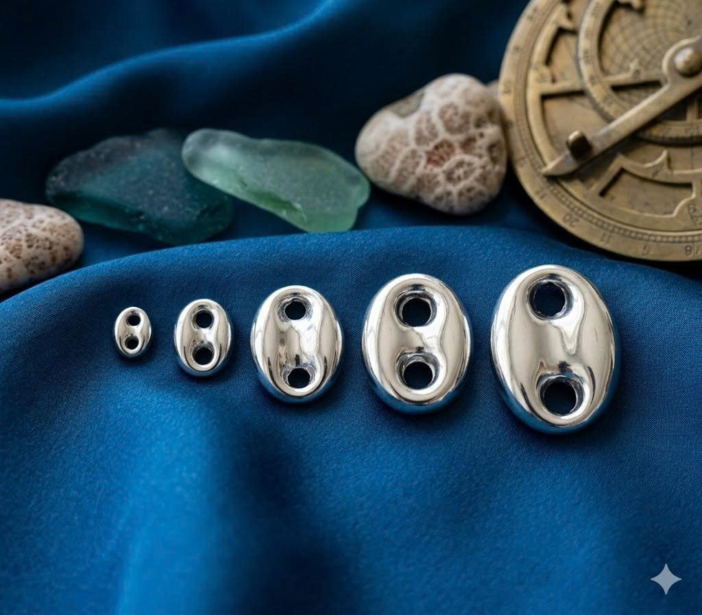 92.5 Sterling Silver 3D Puff Mariner Anchor Chain Link Beads Size XS to XL