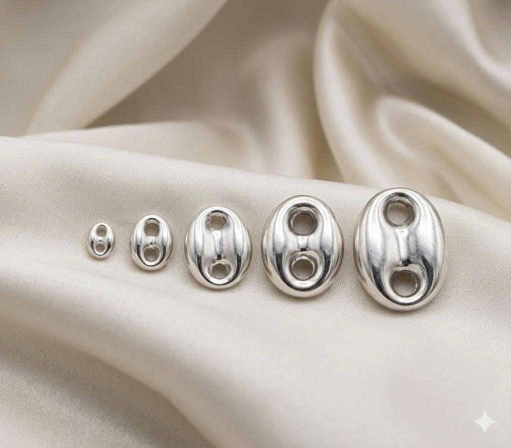 92.5 Sterling Silver 3D Puff Mariner Anchor Chain Link Beads Size XS to XL