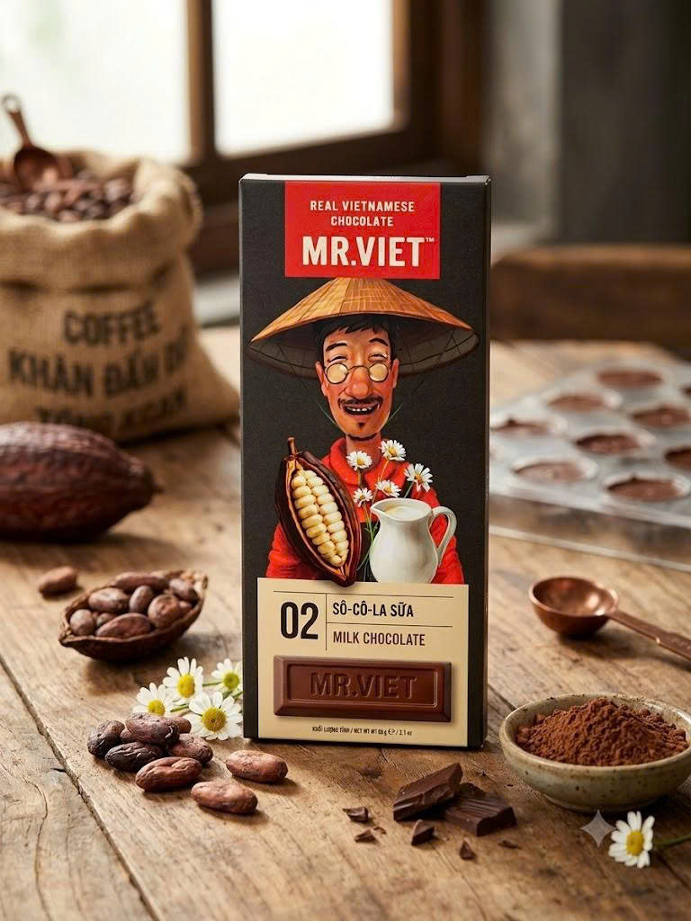 Mr. Viet Chocolate Bars With Variety Flavors from Vietnam: Dark, Matcha, Durian, Mango & Coconut